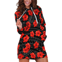 Polynesian Pride Hawaii Style With Hibiscus Hoodie Dress Black - Wonder Print Shop