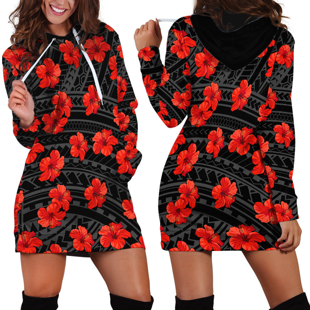 Polynesian Pride Hawaii Style With Hibiscus Hoodie Dress Black - Wonder Print Shop