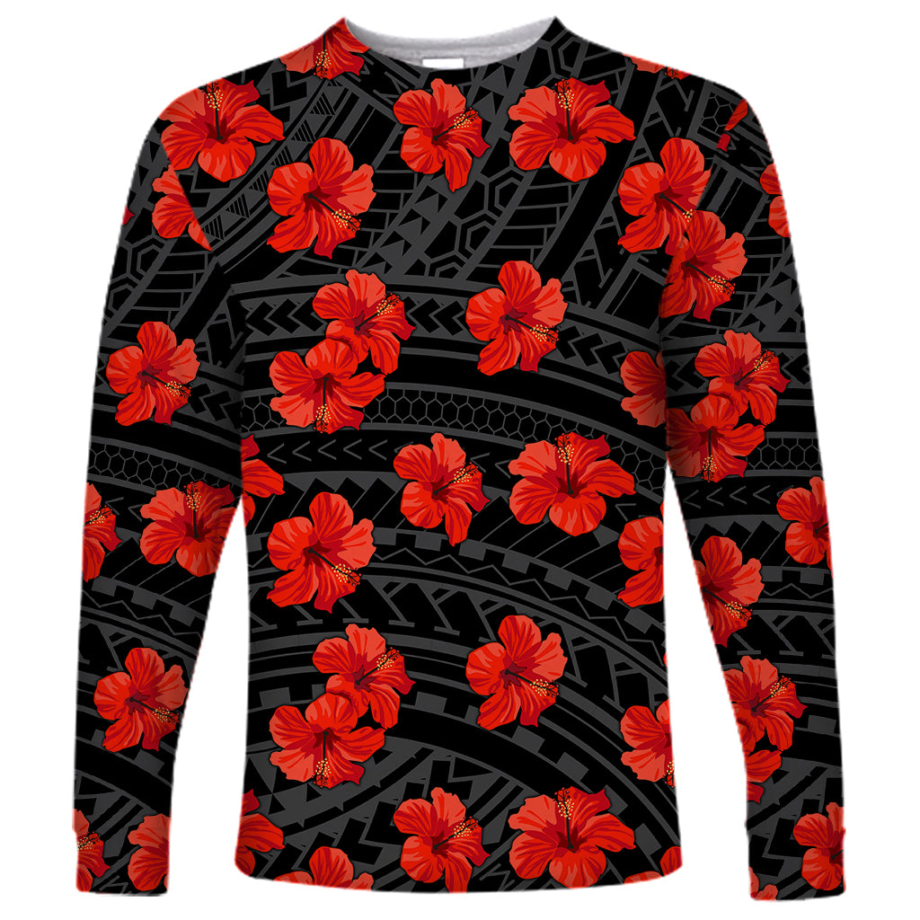 Polynesian Pride Hawaii Style With Hibiscus Long Sleeve Shirt Black - Wonder Print Shop