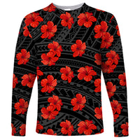 Polynesian Pride Hawaii Style With Hibiscus Long Sleeve Shirt Black - Wonder Print Shop