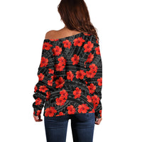 Polynesian Pride Hawaii Style With Hibiscus Off Shoulder Sweater Black - Wonder Print Shop