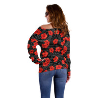 Polynesian Pride Hawaii Style With Hibiscus Off Shoulder Sweater Black - Wonder Print Shop