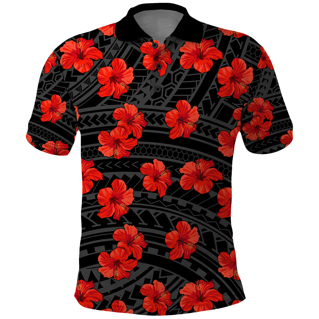 Polynesian Pride Hawaii Style With Hibiscus Polo Shirt Black - Wonder Print Shop