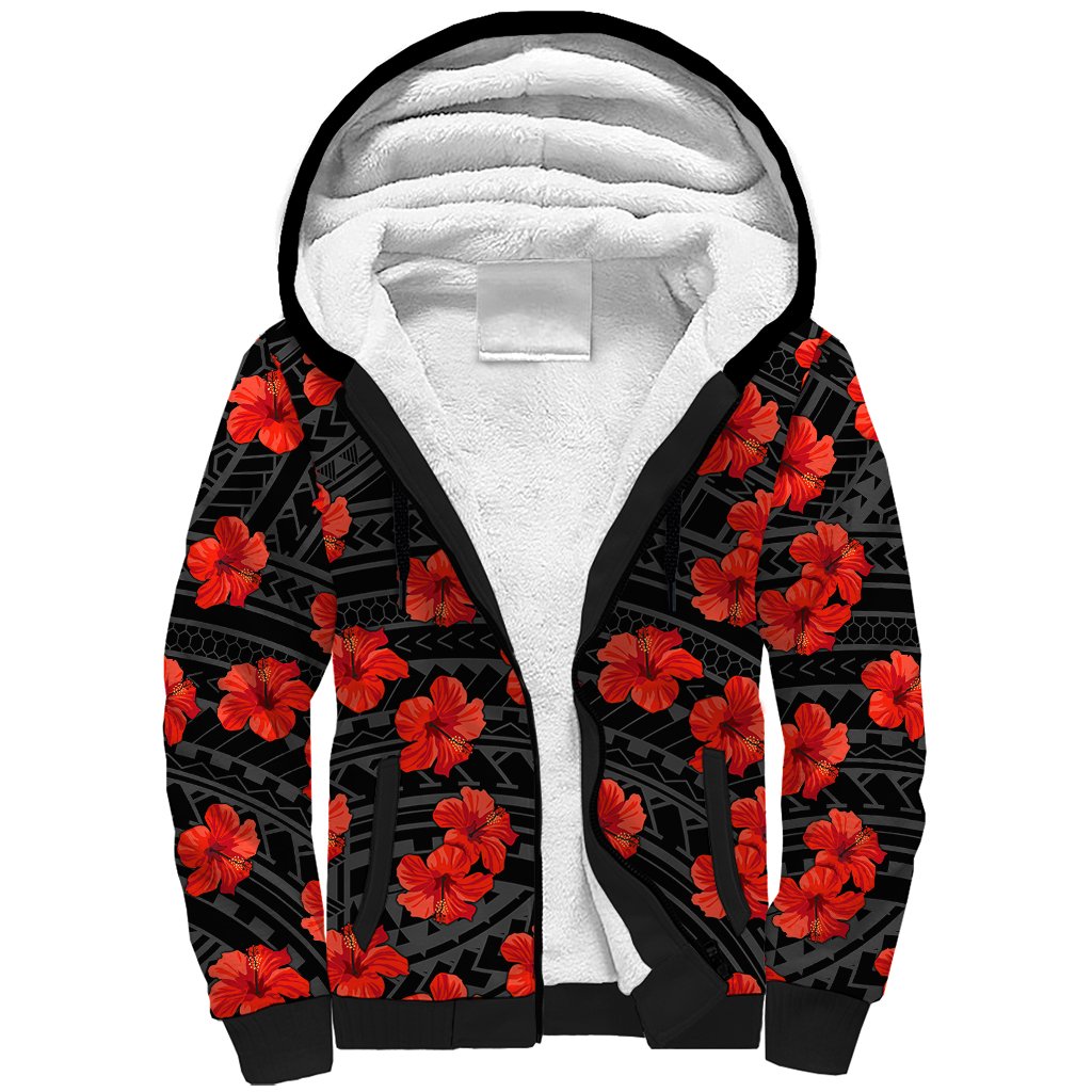 Polynesian Pride Hawaii Style With Hibiscus Sherpa Hoodie Black - Wonder Print Shop