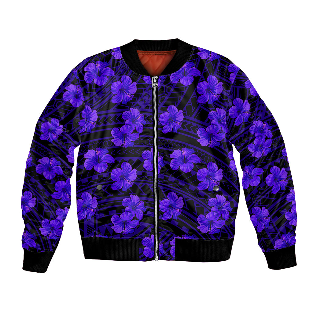 Polynesian Pride Hawaii Style With Hibiscus Bomber Jacket Blue LT9 - Wonder Print Shop