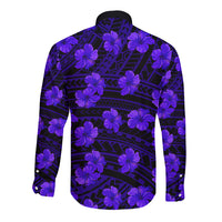 Polynesian Pride Hawaii Style With Hibiscus Long Sleeve Button Shirt Blue - Wonder Print Shop