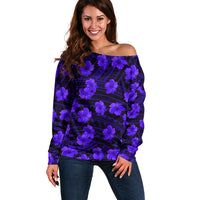Polynesian Pride Hawaii Style With Hibiscus Off Shoulder Sweater Blue - Wonder Print Shop