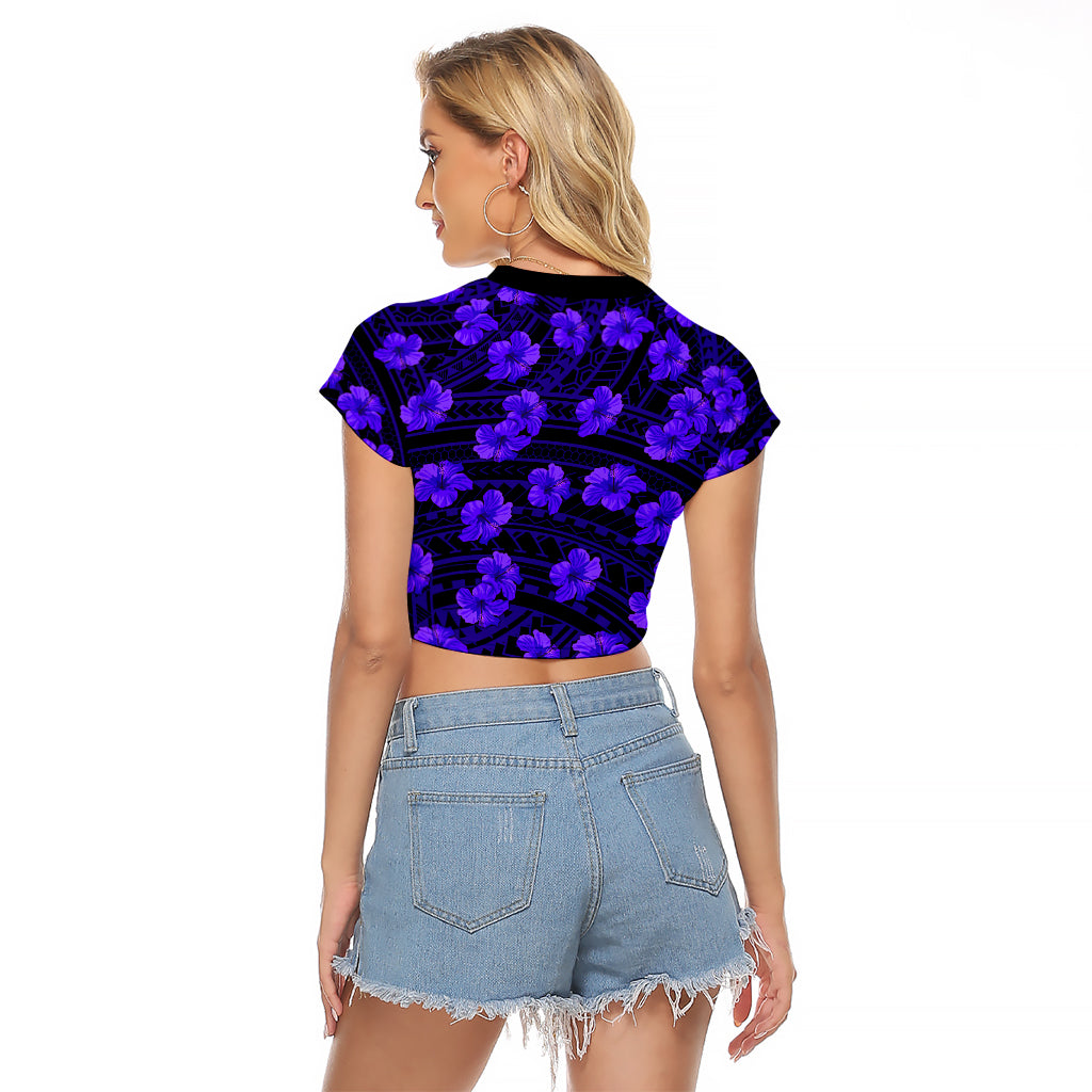 Polynesian Pride Hawaii Style With Hibiscus Raglan Cropped T Shirt Blue - Wonder Print Shop
