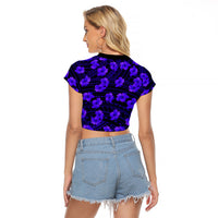 Polynesian Pride Hawaii Style With Hibiscus Raglan Cropped T Shirt Blue - Wonder Print Shop