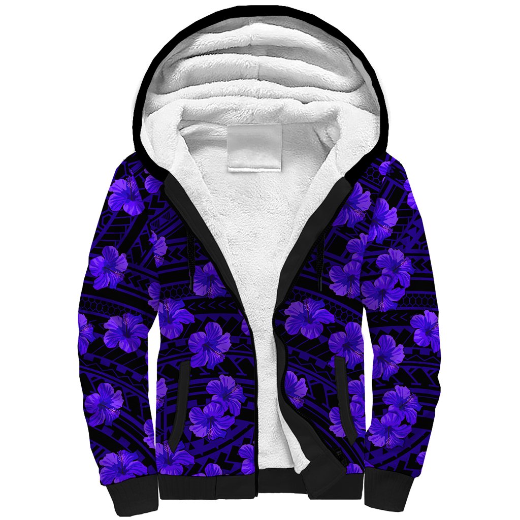 Polynesian Pride Hawaii Style With Hibiscus Sherpa Hoodie Blue - Wonder Print Shop