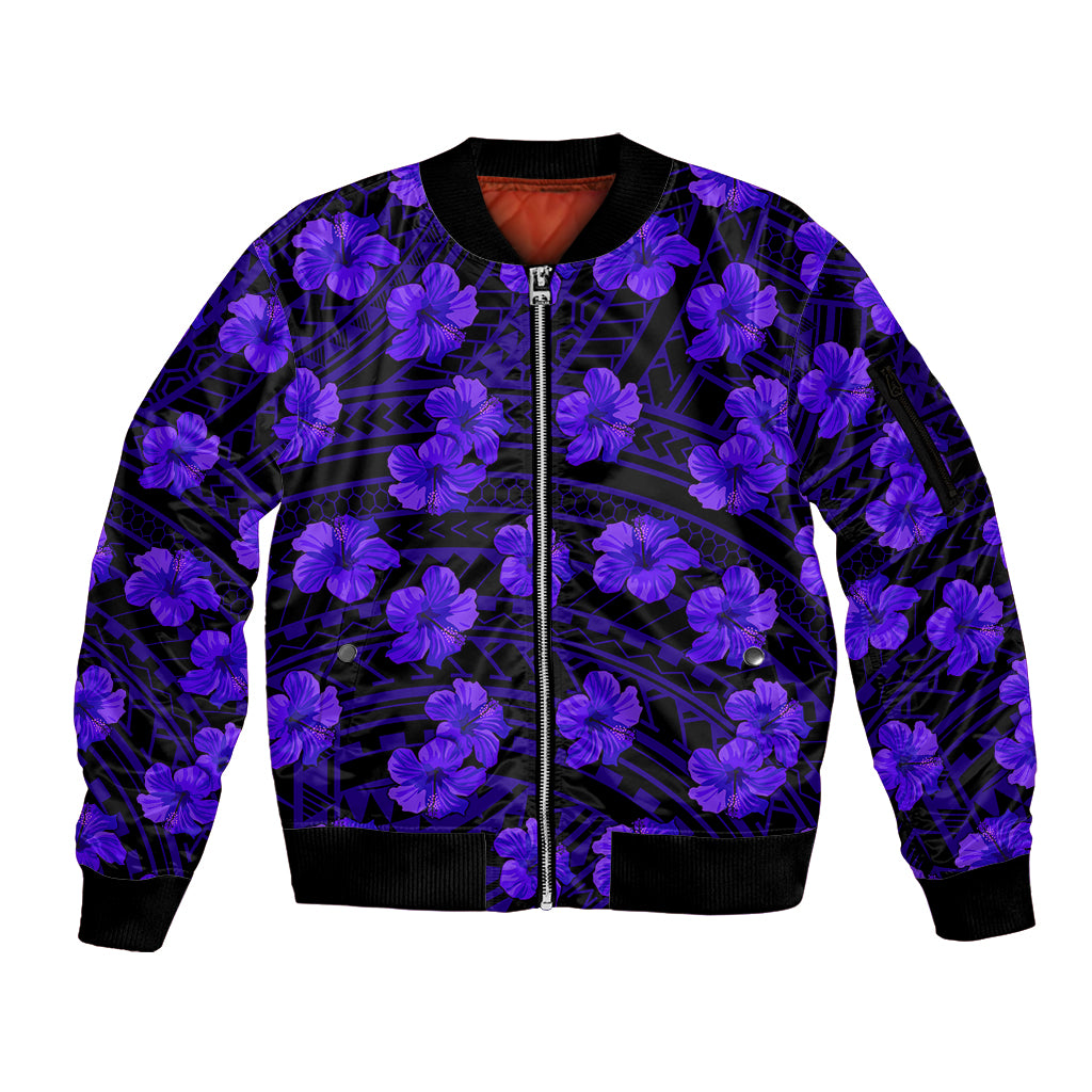 Polynesian Pride Hawaii Style With Hibiscus Sleeve Zip Bomber Jacket Blue - Wonder Print Shop