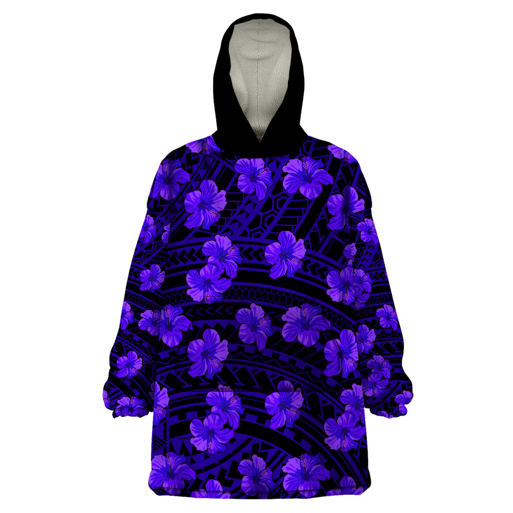 Polynesian Pride Hawaii Style With Hibiscus Wearable Blanket Hoodie Blue - Wonder Print Shop