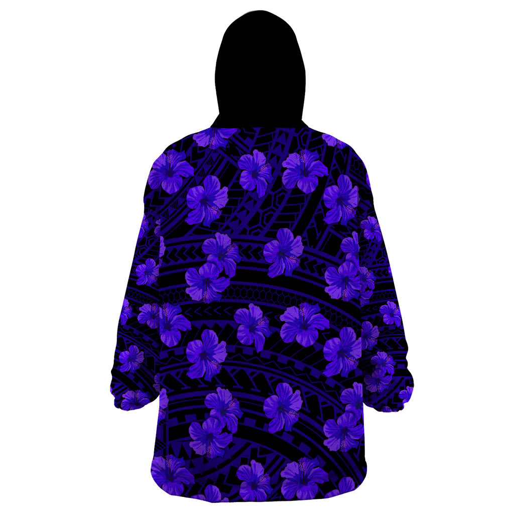 Polynesian Pride Hawaii Style With Hibiscus Wearable Blanket Hoodie Blue - Wonder Print Shop