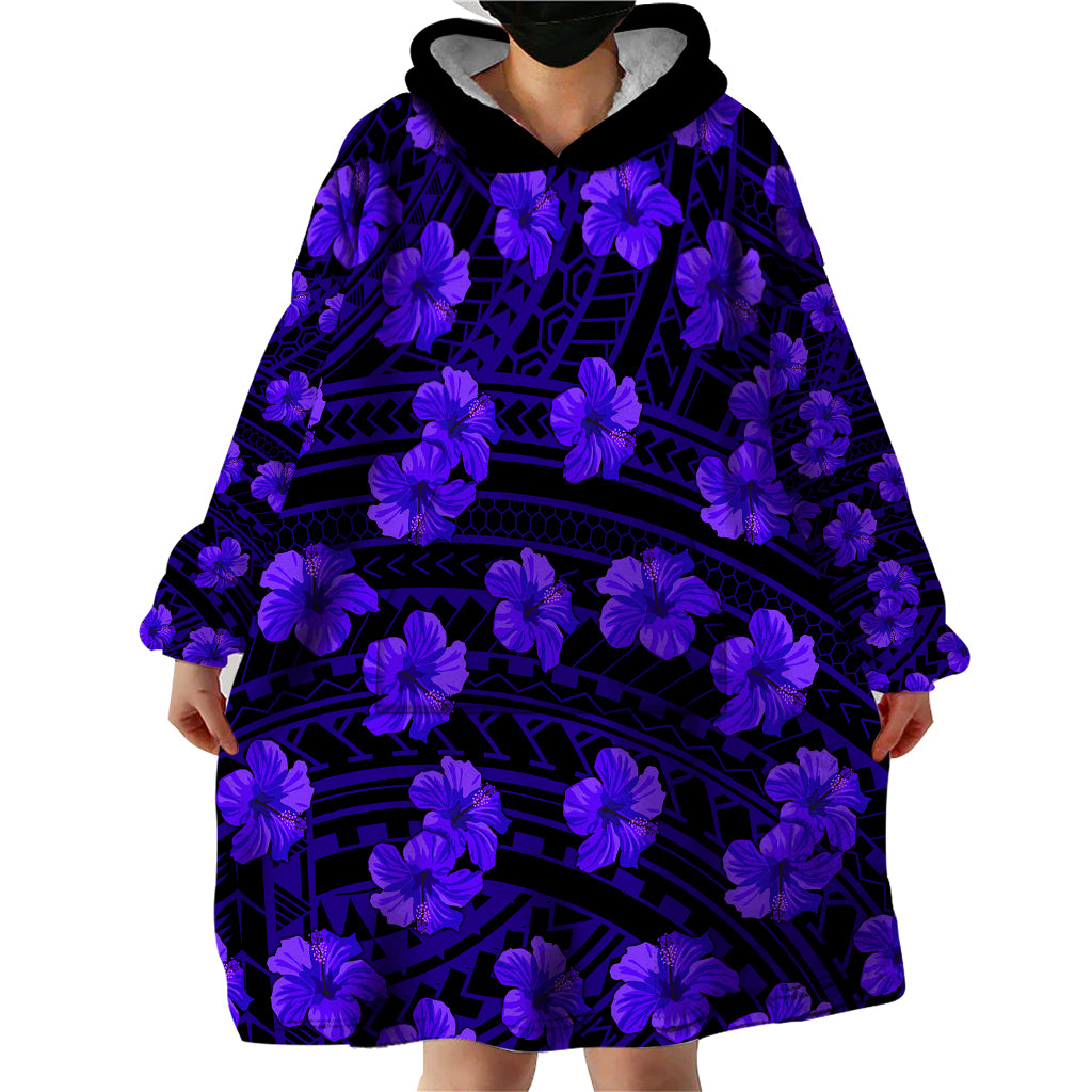 Polynesian Pride Hawaii Style With Hibiscus Wearable Blanket Hoodie Blue - Wonder Print Shop