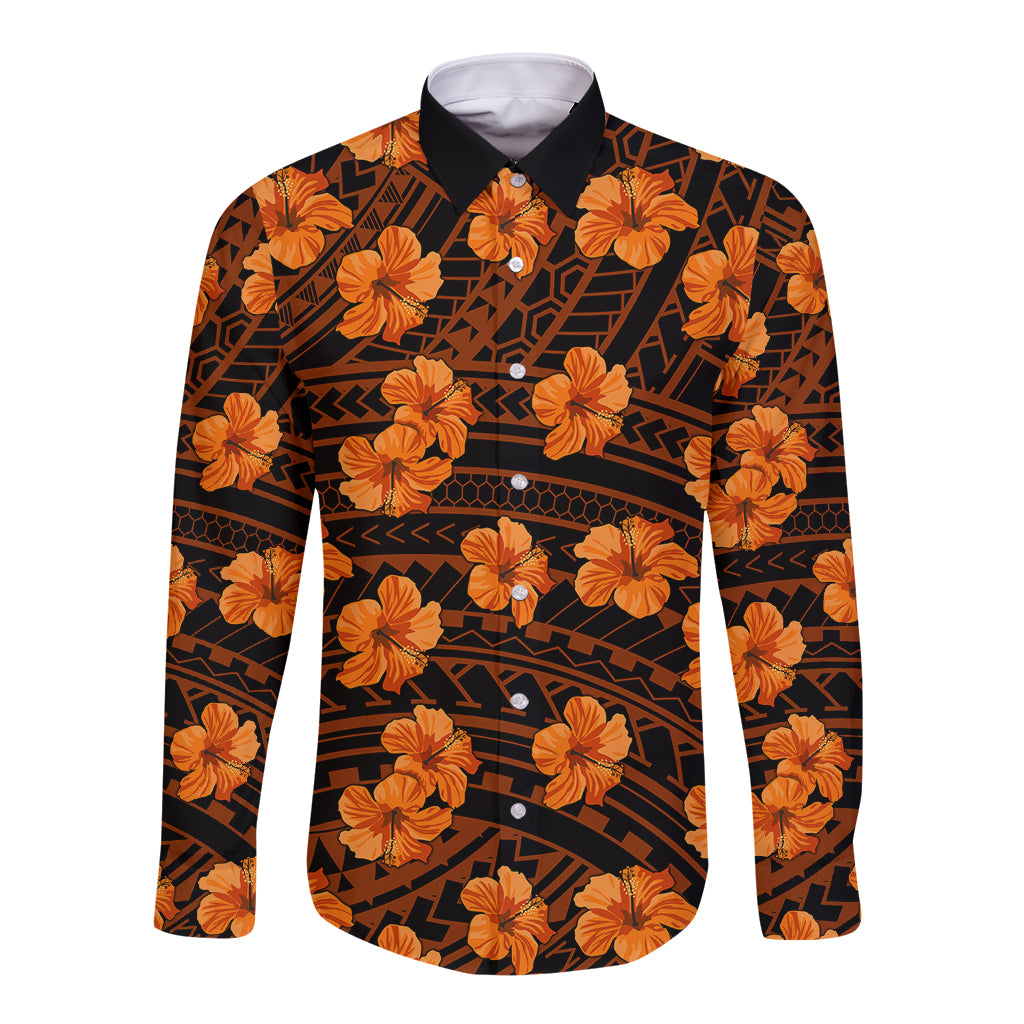 Polynesian Pride Hawaii Style With Hibiscus Long Sleeve Button Shirt Gold - Wonder Print Shop