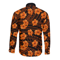 Polynesian Pride Hawaii Style With Hibiscus Long Sleeve Button Shirt Gold - Wonder Print Shop