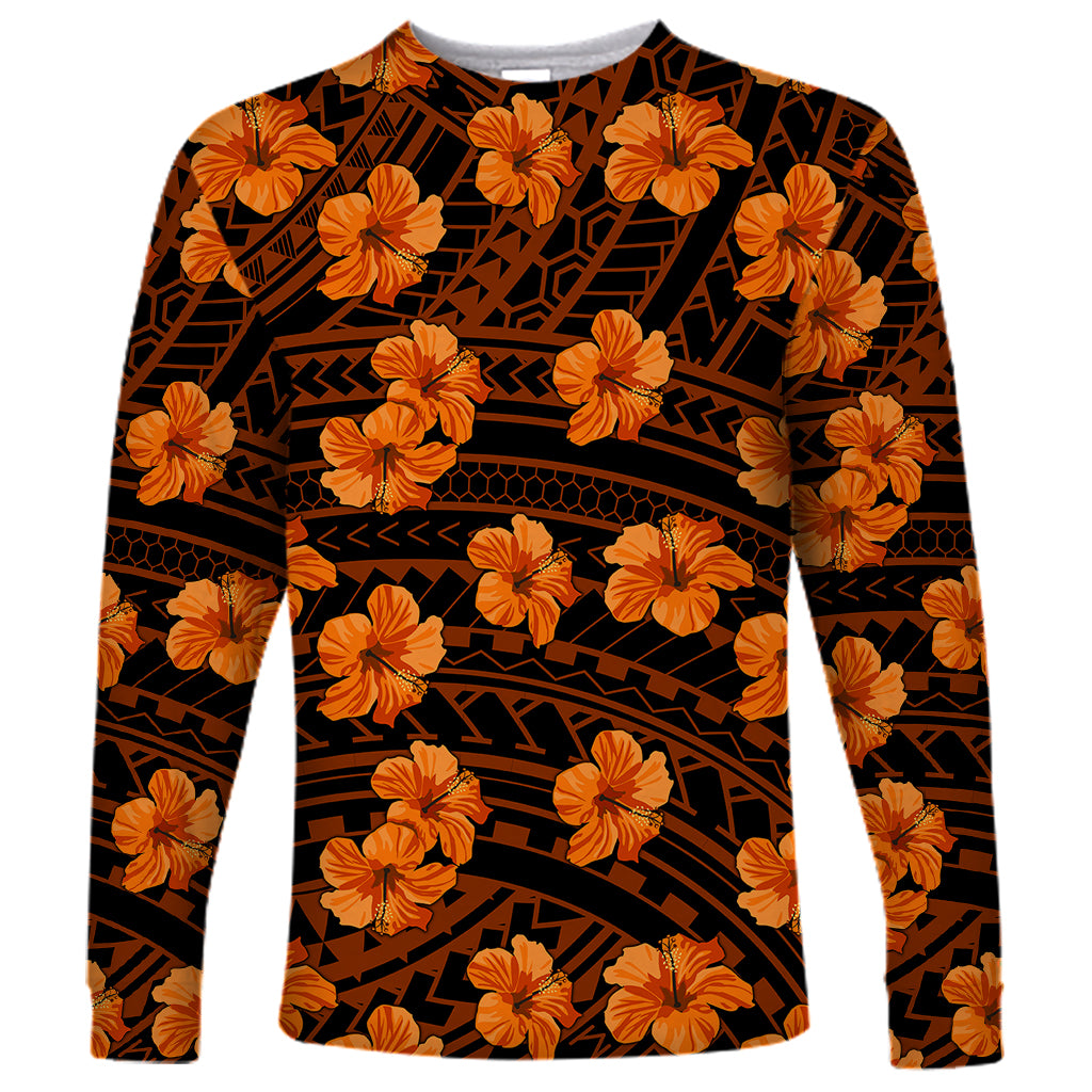 Polynesian Pride Hawaii Style With Hibiscus Long Sleeve Shirt Gold - Wonder Print Shop