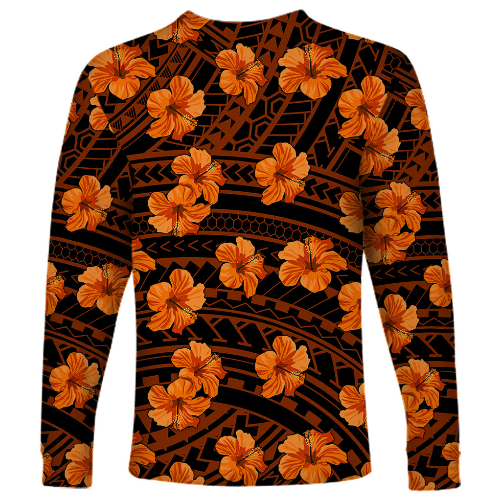 Polynesian Pride Hawaii Style With Hibiscus Long Sleeve Shirt Gold - Wonder Print Shop