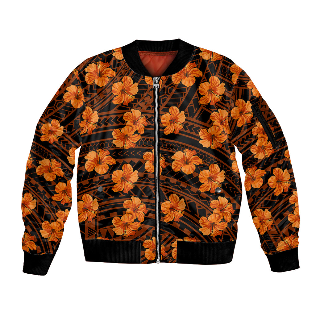 Polynesian Pride Hawaii Style With Hibiscus Sleeve Zip Bomber Jacket Gold - Wonder Print Shop