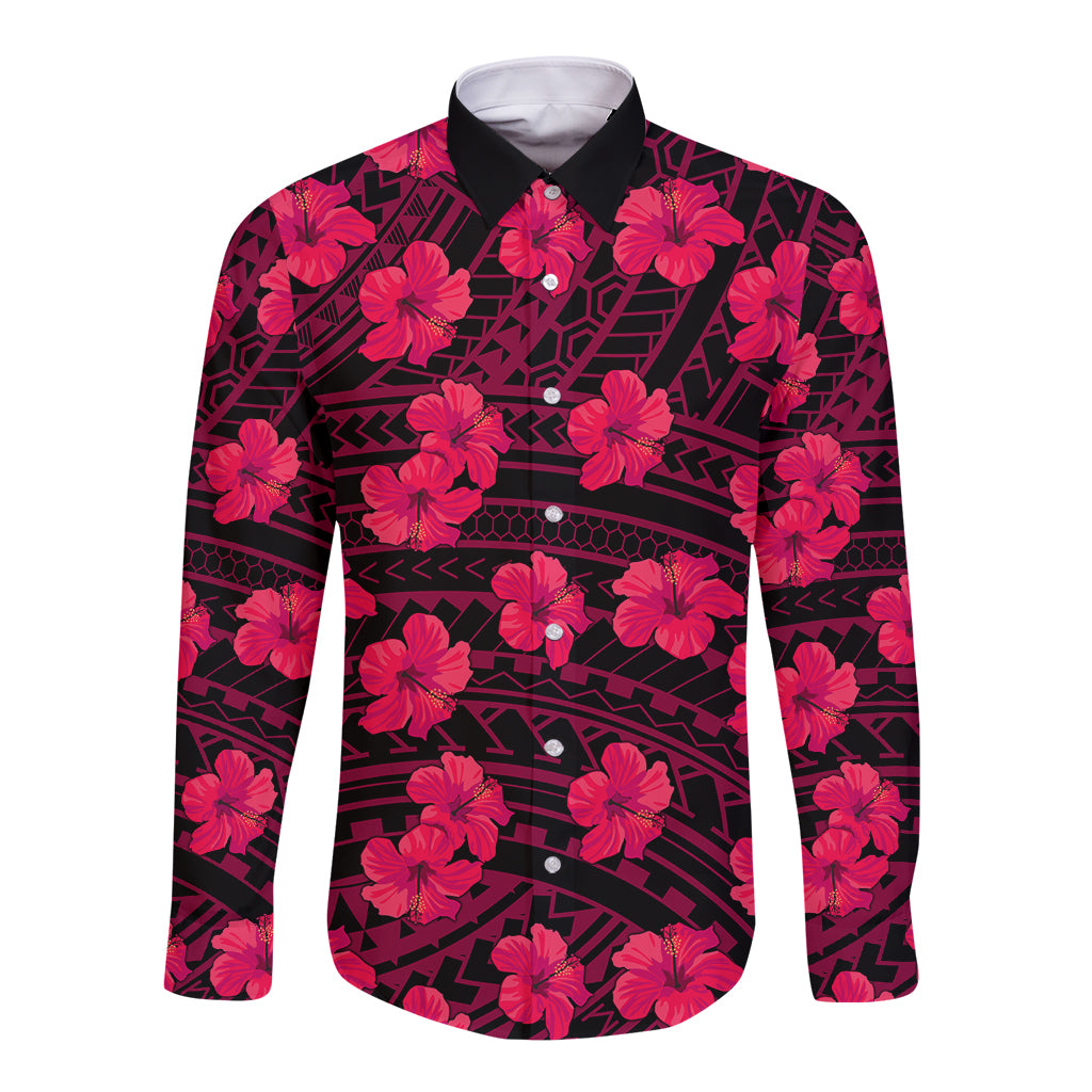 Polynesian Pride Hawaii Style With Hibiscus Long Sleeve Button Shirt Pink - Wonder Print Shop
