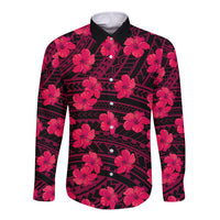 Polynesian Pride Hawaii Style With Hibiscus Long Sleeve Button Shirt Pink - Wonder Print Shop