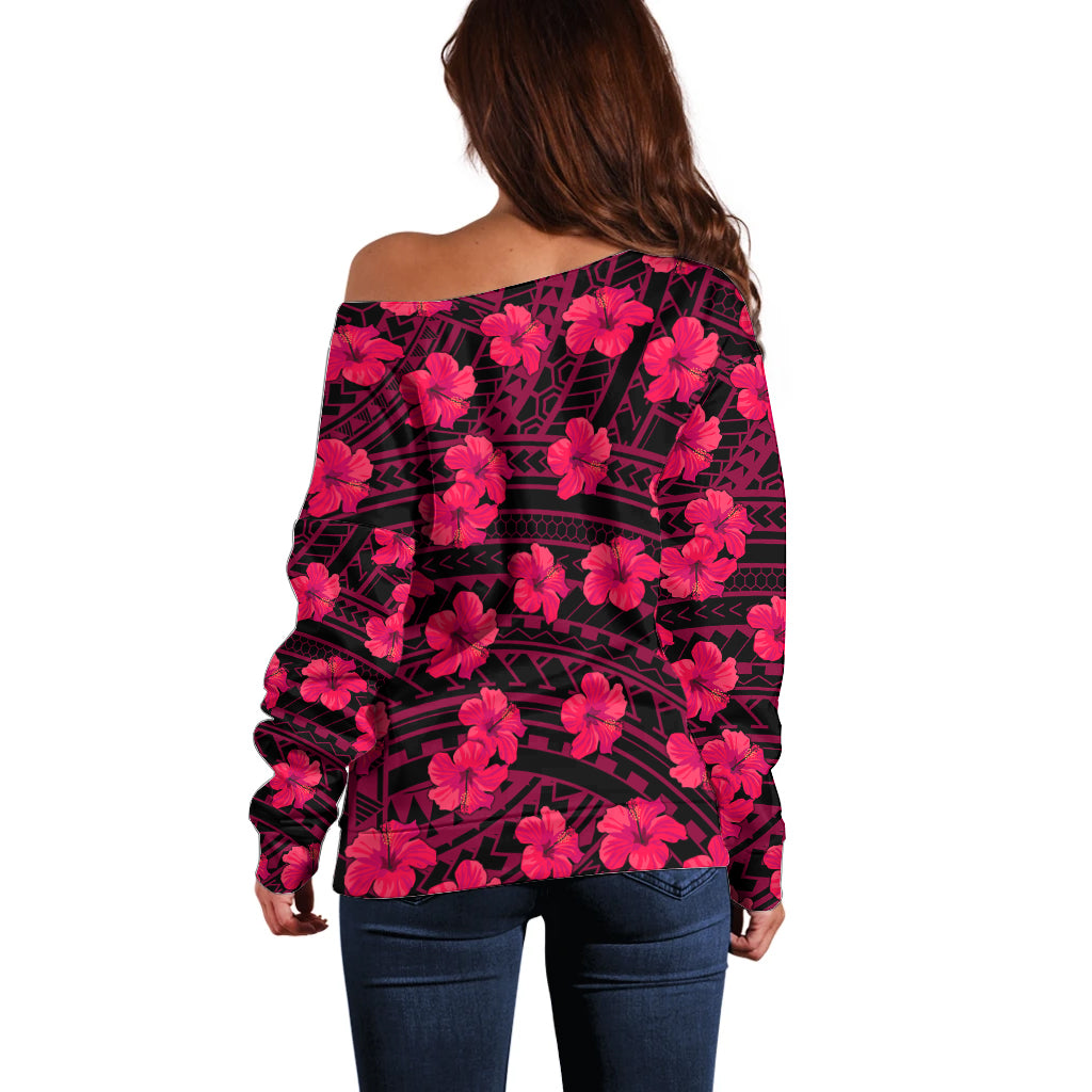 Polynesian Pride Hawaii Style With Hibiscus Off Shoulder Sweater Pink - Wonder Print Shop
