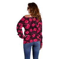 Polynesian Pride Hawaii Style With Hibiscus Off Shoulder Sweater Pink - Wonder Print Shop