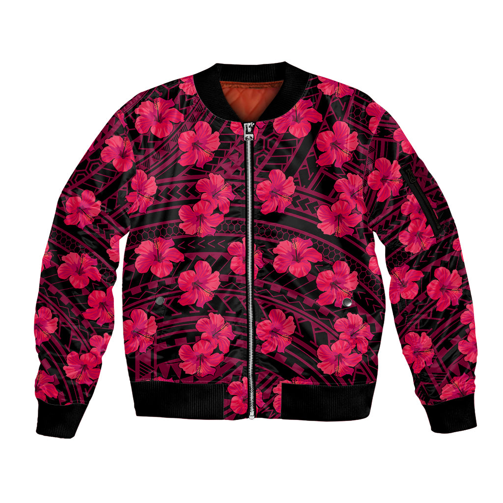 Polynesian Pride Hawaii Style With Hibiscus Sleeve Zip Bomber Jacket Pink - Wonder Print Shop