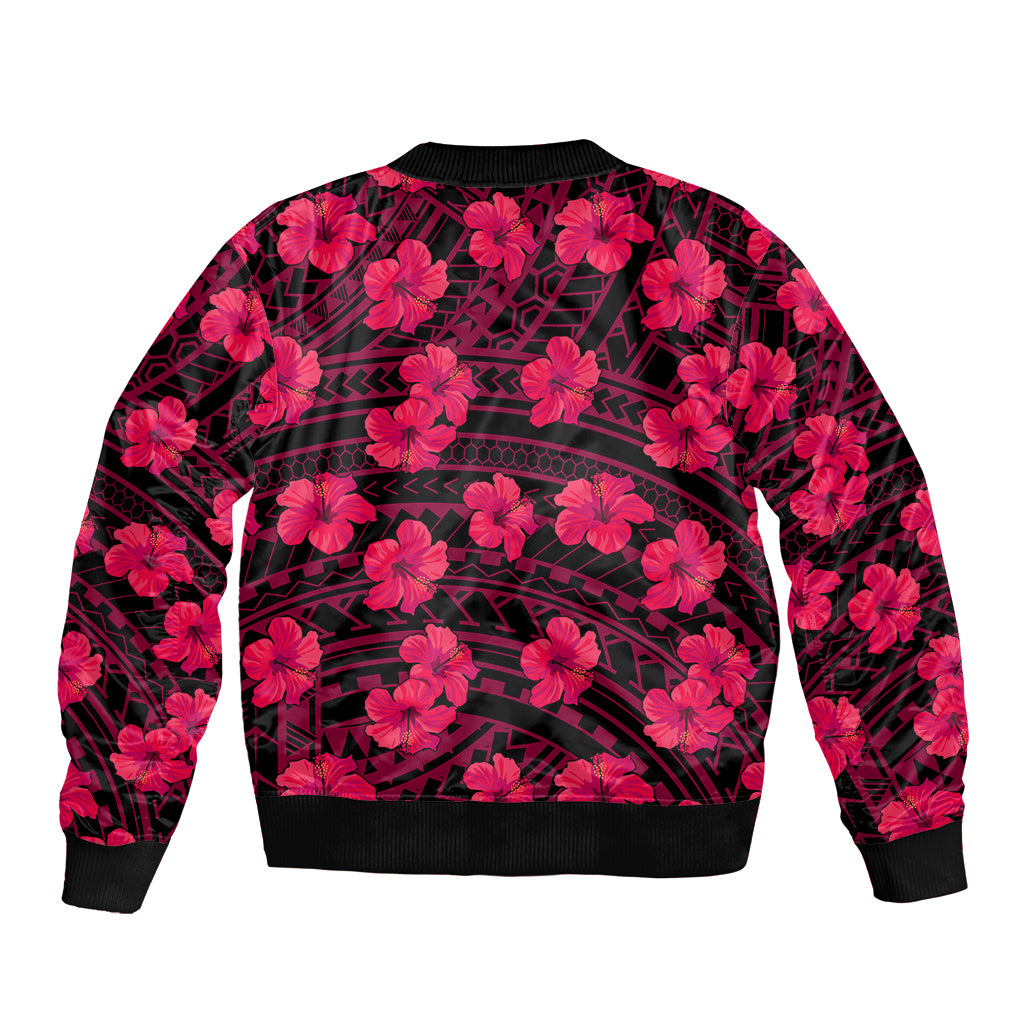 Polynesian Pride Hawaii Style With Hibiscus Sleeve Zip Bomber Jacket Pink - Wonder Print Shop