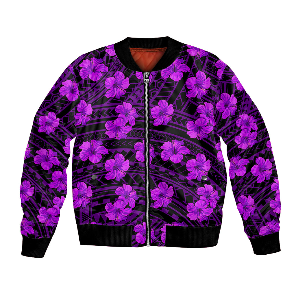 Polynesian Pride Hawaii Style With Hibiscus Bomber Jacket Purple LT9 - Wonder Print Shop