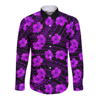 Polynesian Pride Hawaii Style With Hibiscus Long Sleeve Button Shirt Purple - Wonder Print Shop