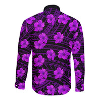 Polynesian Pride Hawaii Style With Hibiscus Long Sleeve Button Shirt Purple - Wonder Print Shop