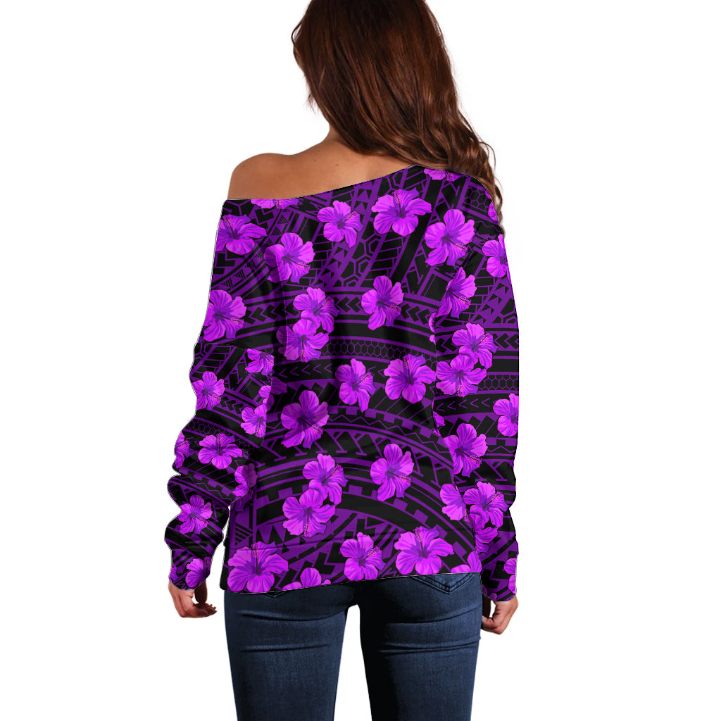 Polynesian Pride Hawaii Style With Hibiscus Off Shoulder Sweater Purple - Wonder Print Shop