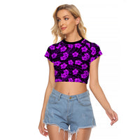Polynesian Pride Hawaii Style With Hibiscus Raglan Cropped T Shirt Purple - Wonder Print Shop