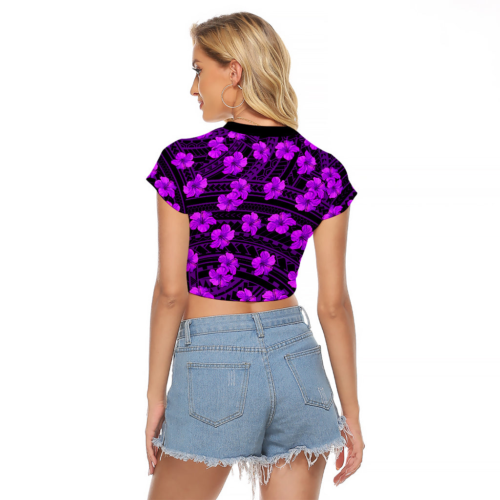 Polynesian Pride Hawaii Style With Hibiscus Raglan Cropped T Shirt Purple - Wonder Print Shop