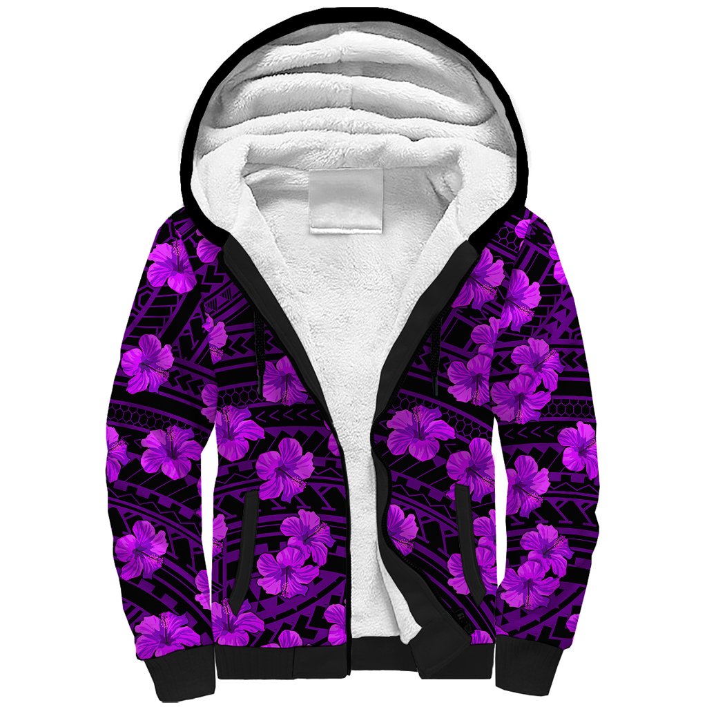 Polynesian Pride Hawaii Style With Hibiscus Sherpa Hoodie Purple - Wonder Print Shop