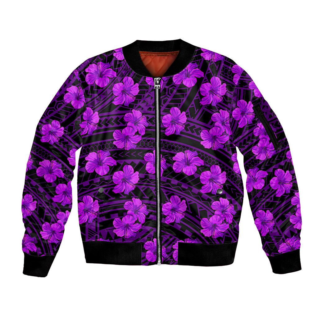 Polynesian Pride Hawaii Style With Hibiscus Sleeve Zip Bomber Jacket Purple - Wonder Print Shop