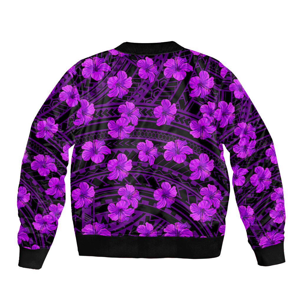 Polynesian Pride Hawaii Style With Hibiscus Sleeve Zip Bomber Jacket Purple - Wonder Print Shop
