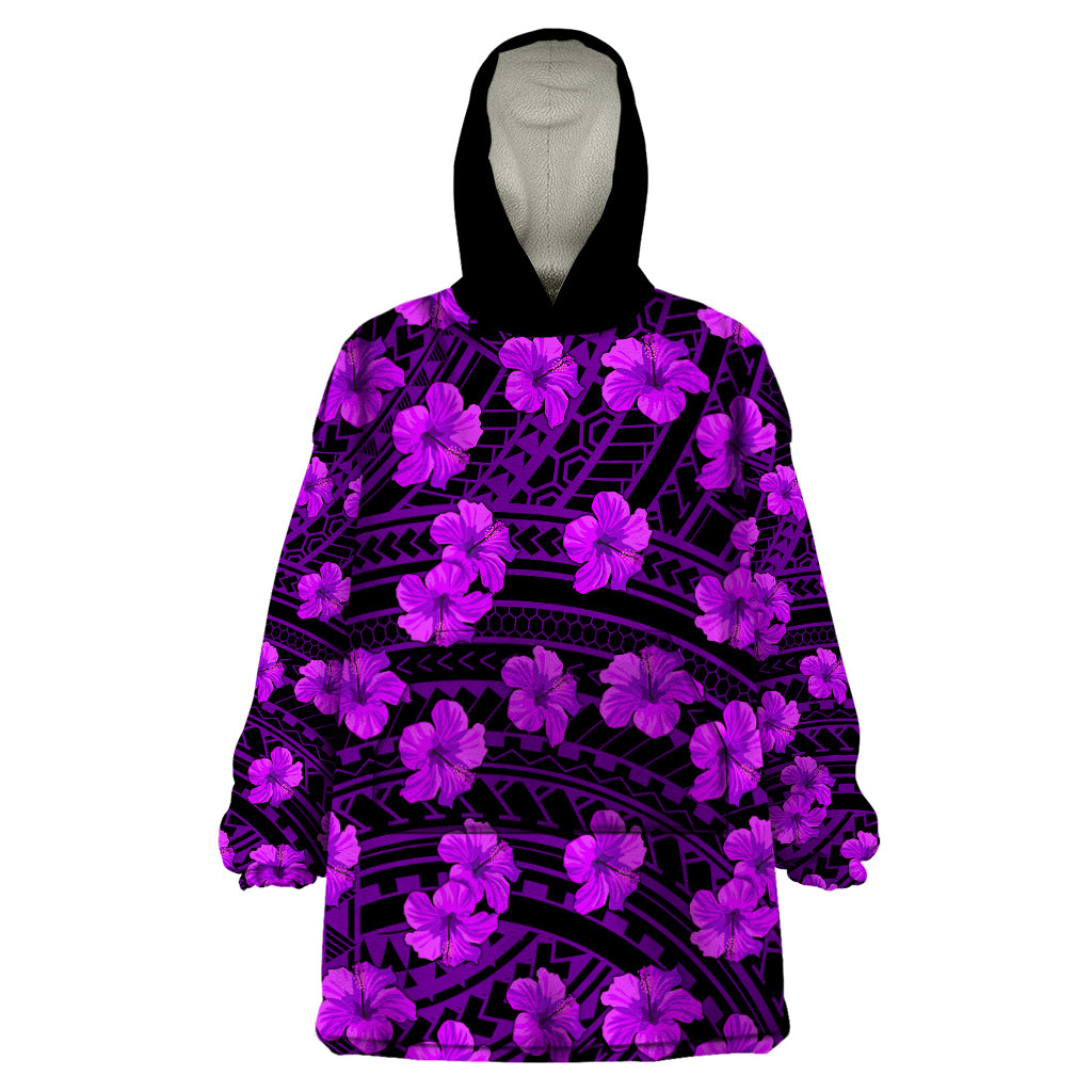 Polynesian Pride Hawaii Style With Hibiscus Wearable Blanket Hoodie Purple - Wonder Print Shop