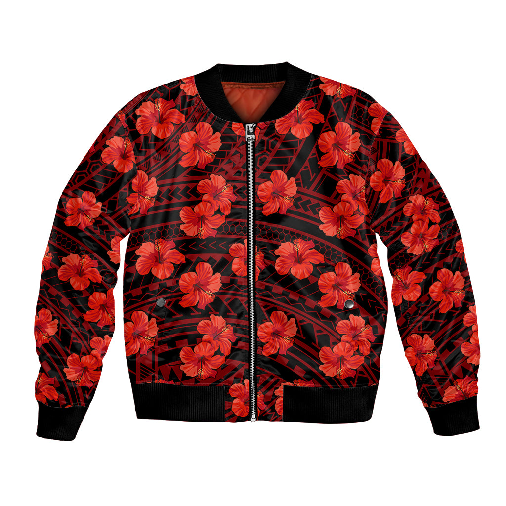 Polynesian Pride Hawaii Style With Hibiscus Bomber Jacket Red LT9 - Wonder Print Shop