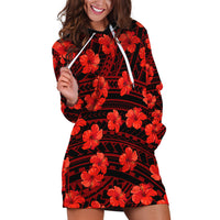 Polynesian Pride Hawaii Style With Hibiscus Hoodie Dress Red - Wonder Print Shop