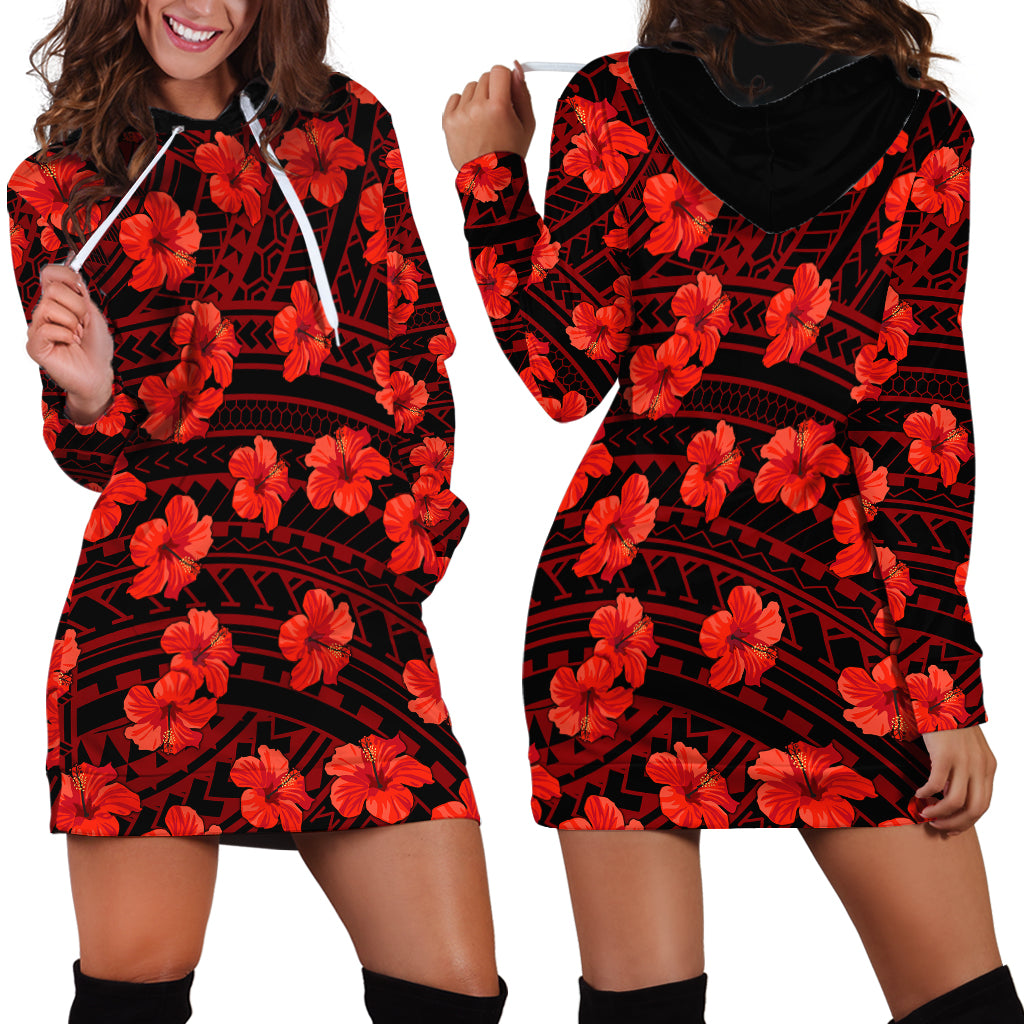 Polynesian Pride Hawaii Style With Hibiscus Hoodie Dress Red - Wonder Print Shop