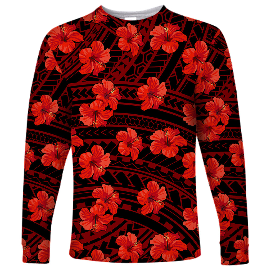 Polynesian Pride Hawaii Style With Hibiscus Long Sleeve Shirt Red - Wonder Print Shop