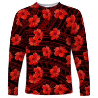 Polynesian Pride Hawaii Style With Hibiscus Long Sleeve Shirt Red - Wonder Print Shop