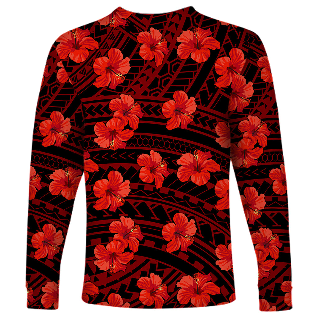 Polynesian Pride Hawaii Style With Hibiscus Long Sleeve Shirt Red - Wonder Print Shop