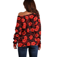 Polynesian Pride Hawaii Style With Hibiscus Off Shoulder Sweater Red - Wonder Print Shop