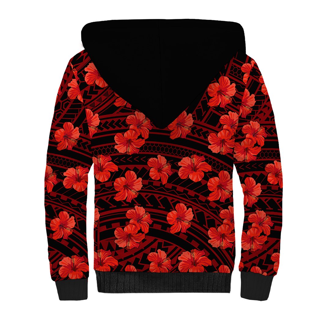 Polynesian Pride Hawaii Style With Hibiscus Sherpa Hoodie Red - Wonder Print Shop