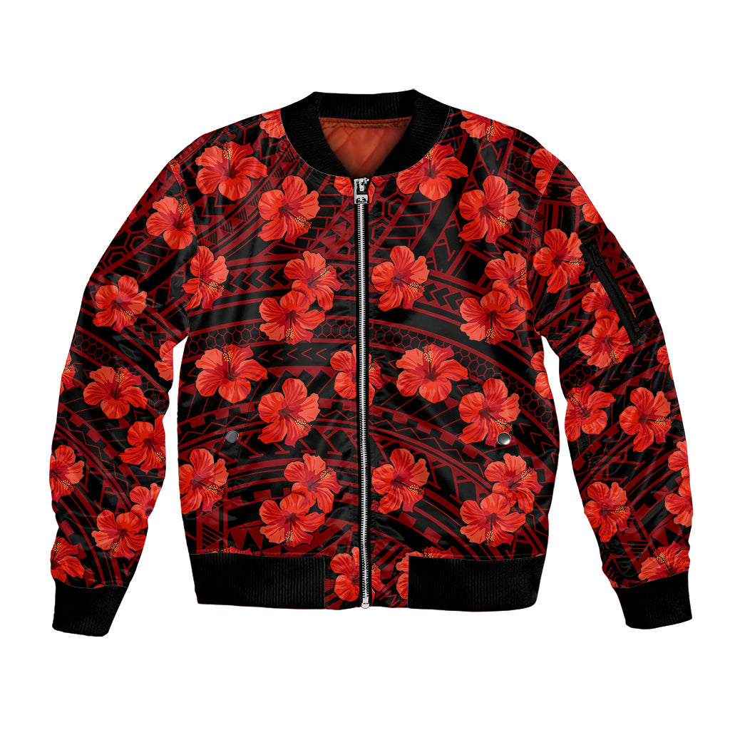 Polynesian Pride Hawaii Style With Hibiscus Sleeve Zip Bomber Jacket Red - Wonder Print Shop