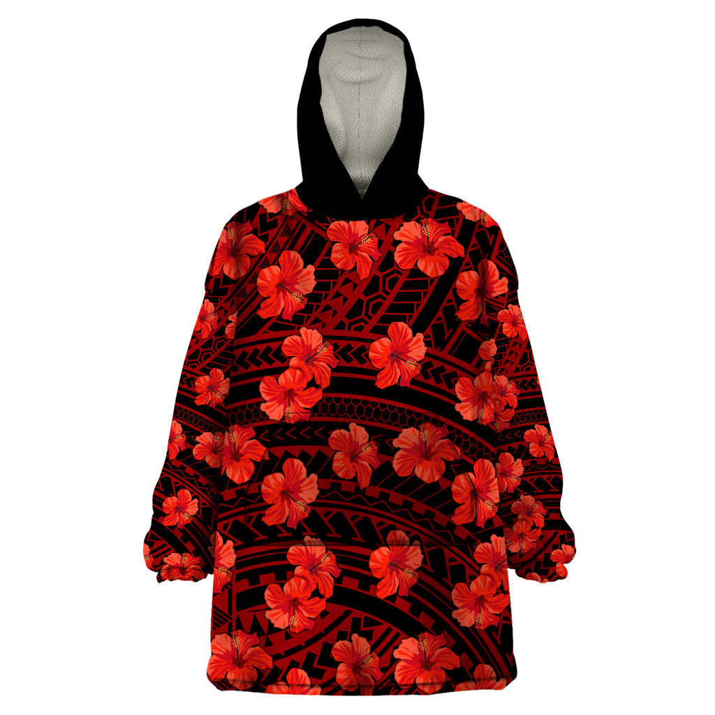 Polynesian Pride Hawaii Style With Hibiscus Wearable Blanket Hoodie Red - Wonder Print Shop