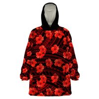 Polynesian Pride Hawaii Style With Hibiscus Wearable Blanket Hoodie Red - Wonder Print Shop